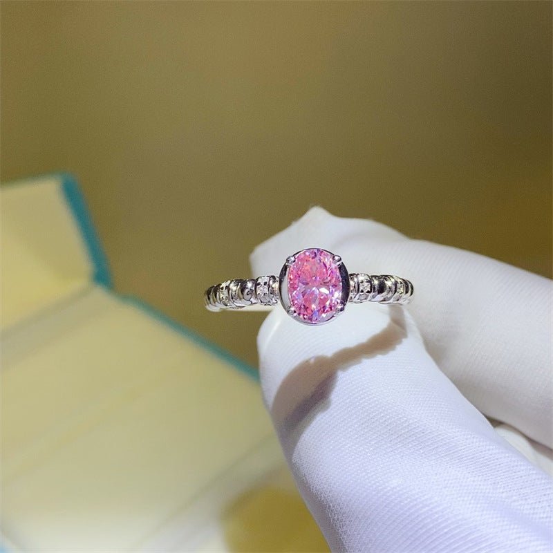 Pink Moissanite Ring for Women, 1 Carat Solitaire Style Promise Ring, U-Shape Band Fashion Engagement Ring – view 3