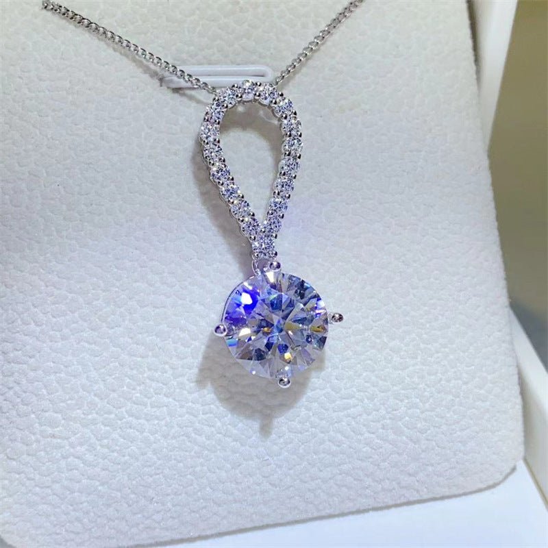 925 Silver Moissanite Pendant Necklace for Women, Round Solitaire Drop Necklace, Office & Commuter Style, 1CT 2CT 3CT 5CT Options – view 3