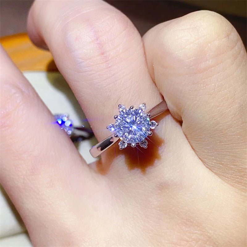 1 Carat Moissanite Ring for Women, Geometric Engagement Ring, Halo and Four Prong Promise Ring, European Commuter Style – view 3