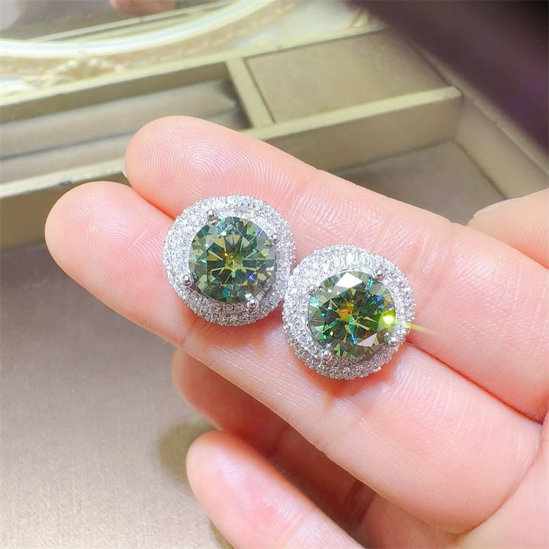 Green Moissanite Halo Pendant Necklace for Women, Round Pavé Style Gift Jewelry – view 3