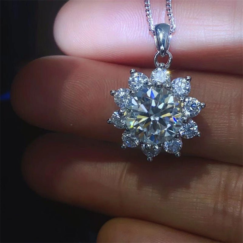 Moissanite Flower Halo Pendant Necklace for Women, Round Floral Cluster Charm, 0.5 to 5 Carat Look – view 3