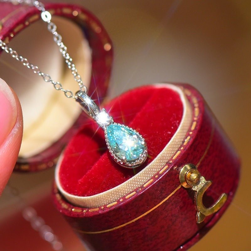 VVS Moissanite Teardrop Pendant Necklace with Halo Accent – view 3