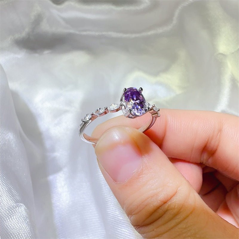Purple Oval Moissanite Ring for Women, Oval Engagement Ring with Accent Stones, 1 Carat or 2 Carat – view 3