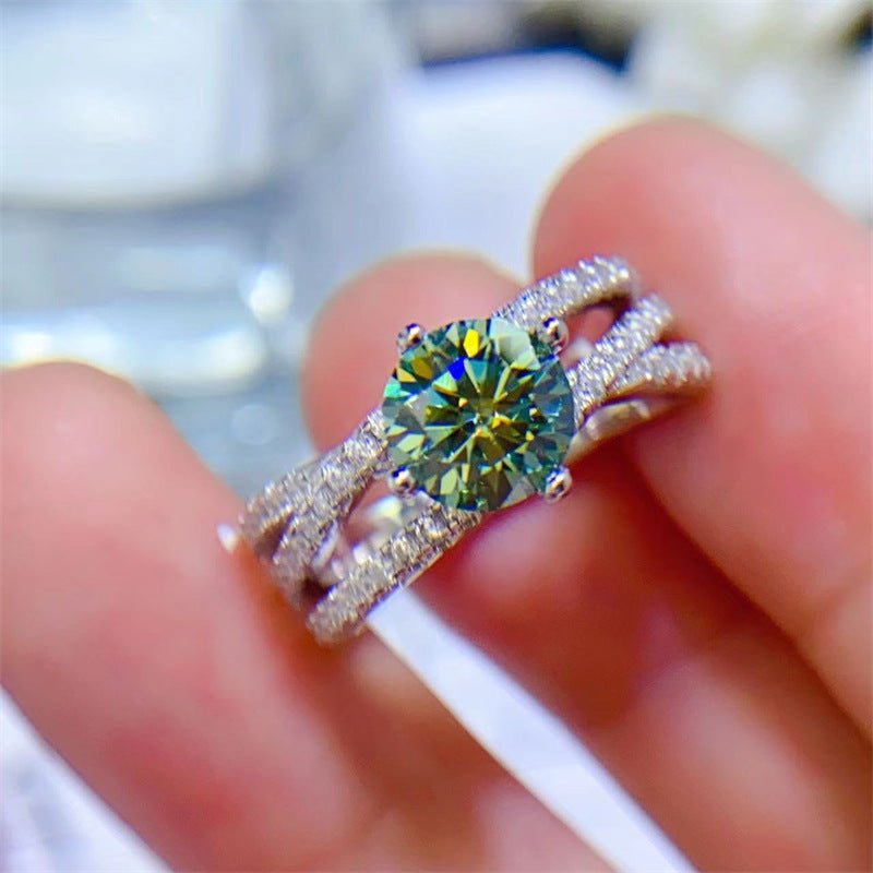 Green Moissanite Ring for Women, VVS1 Double Band U-Shape Ring, Size 9-19 – view 3