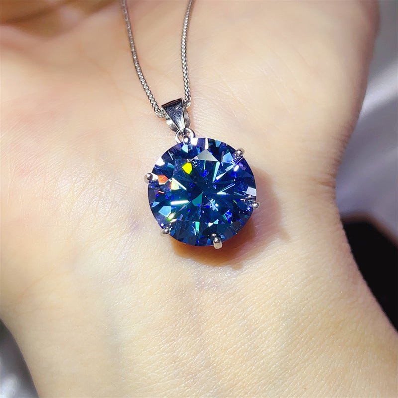 Blue Moissanite Ring and Pendant Necklace Set for Women, 5 Carat & 10 Carat Round Solitaire Jewelry – view 3