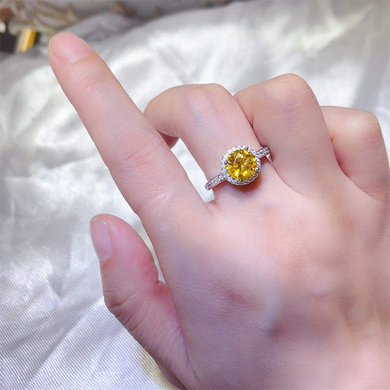 Yellow Moissanite Jewelry Set Round Halo Ring Pendant Stud Earrings for Women – view 3
