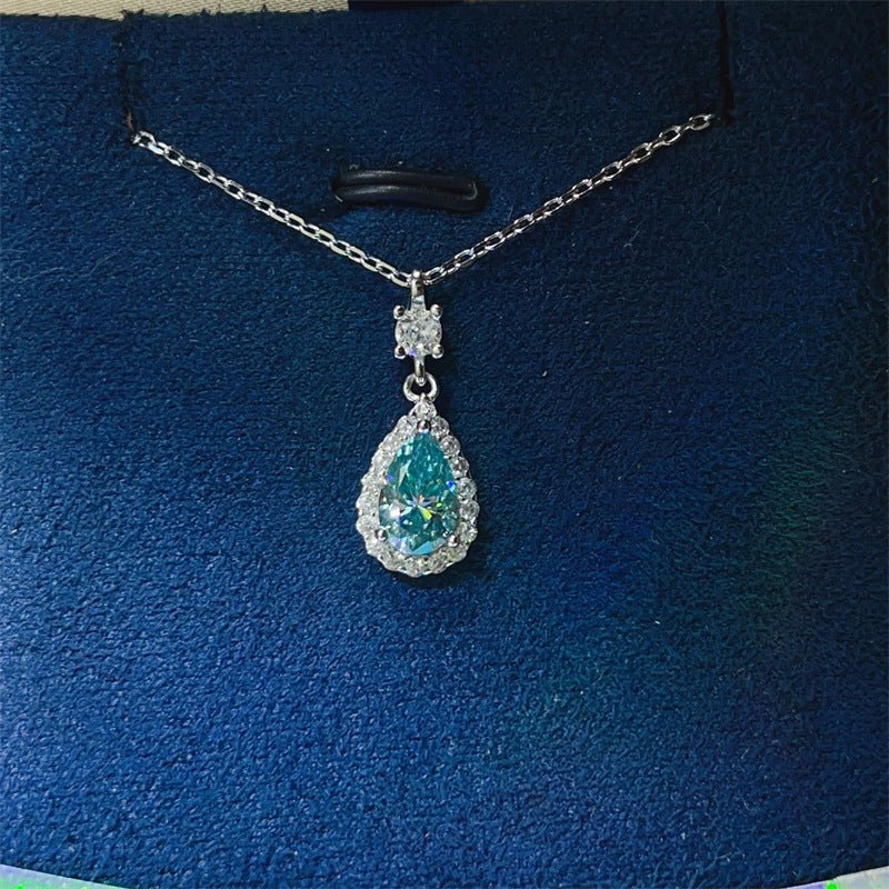 Teardrop Halo Pendant Necklace with Chain, Pink or Green Stone Drop Necklace for Women – view 3