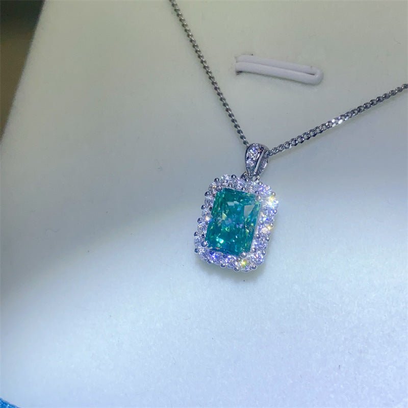 Green Moissanite Radiant Cut Halo Pendant Necklace, Rectangular Mint Green Stone Necklace, 1 Carat or 2 Carat – view 3