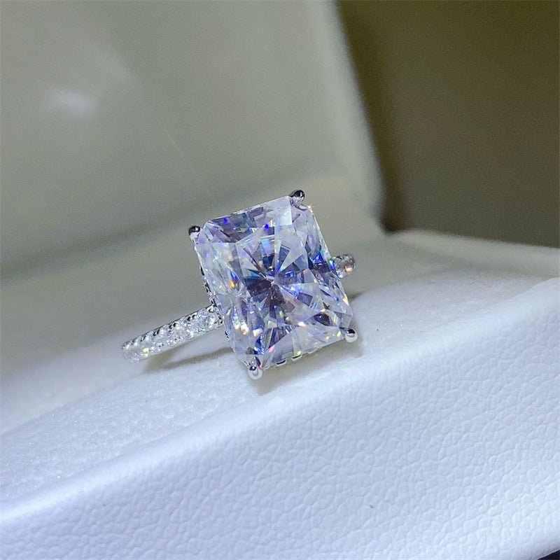 Radiant Cut Moissanite Ring for Women, Rectangular Solitaire Engagement Ring with Pave Band, 1 Carat 2 Carat 3 Carat 5 Carat – view 3