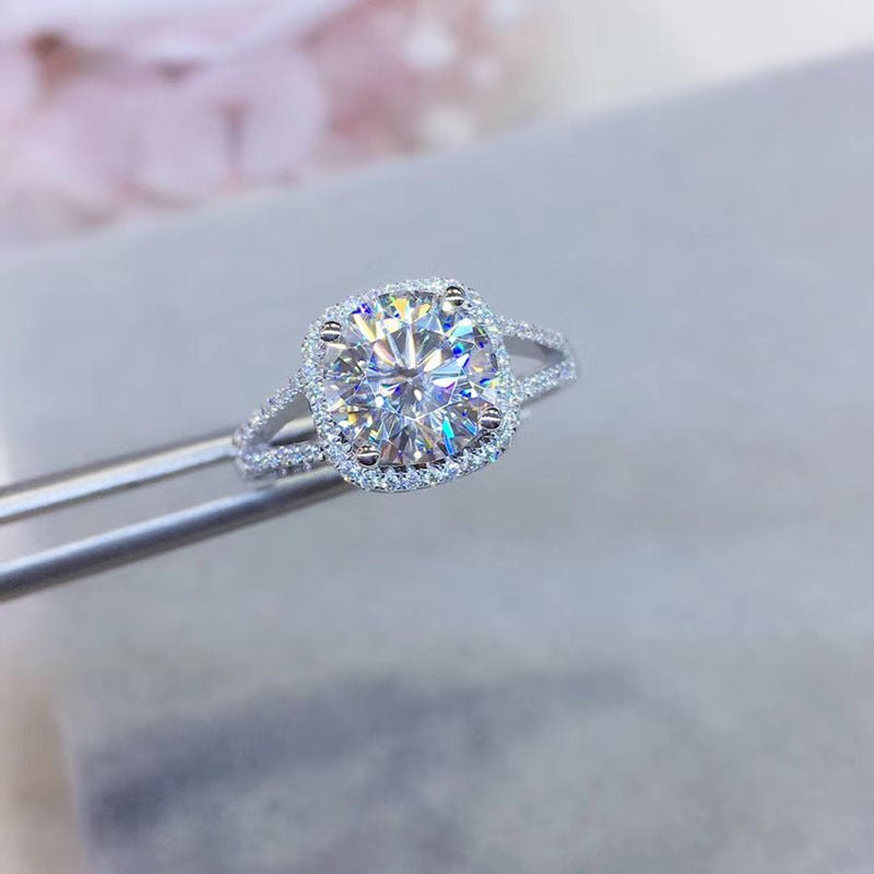 Moissanite Ring for Women, Halo Engagement Ring, Adjustable, PT950 – view 3
