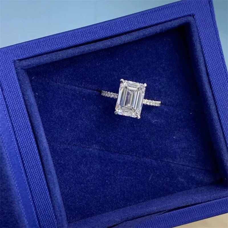 Rectangular Cut Moissanite Ring for Women, D Color Pavé Engagement Promise Ring – view 3