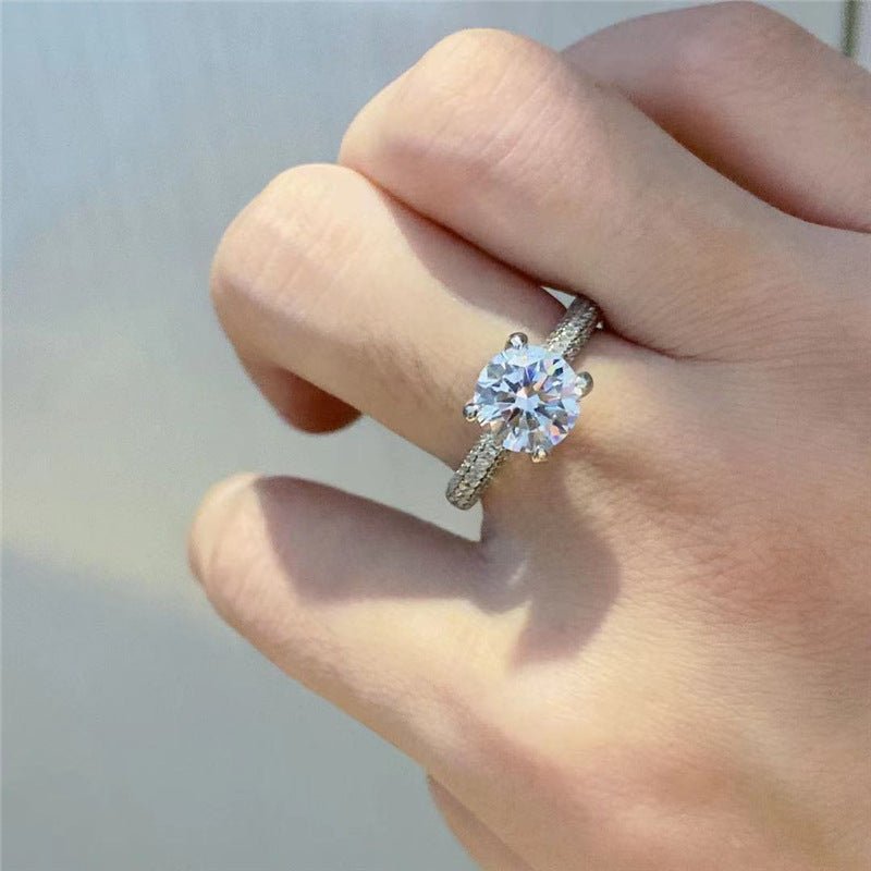 Moissanite Ring for Women, Sparkling Solitaire Pavé Band Ring, Gift for Her – view 3