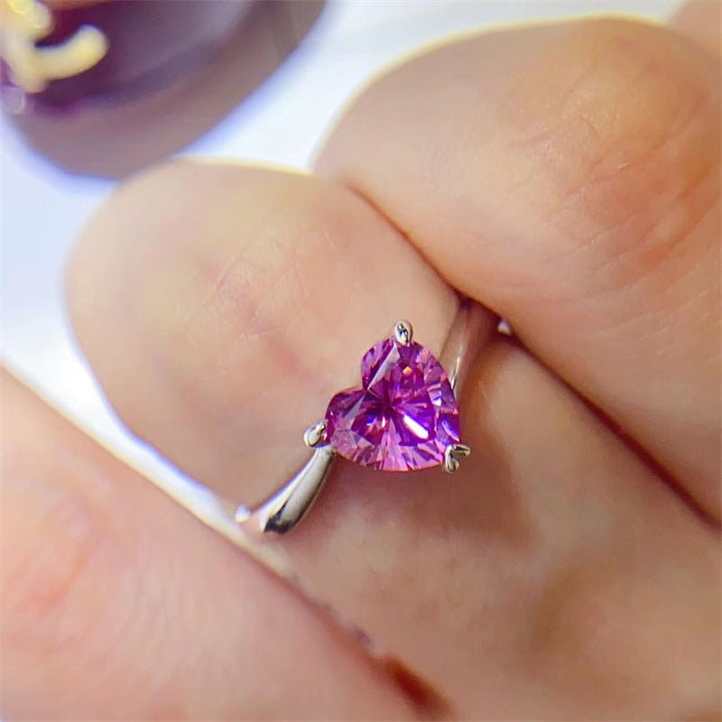 Pink Heart Moissanite Ring for Women - 1 Carat Heart Cut Promise Engagement Ring – view 3