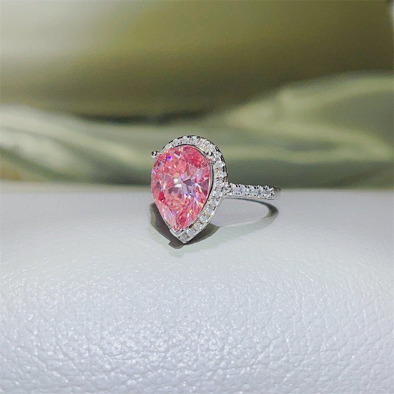Pear Shaped Moissanite Halo Ring for Women, Pink & Blue Stone Engagement Ring, 1 Carat 2 Carat 5 Carat Promise Ring – view 3