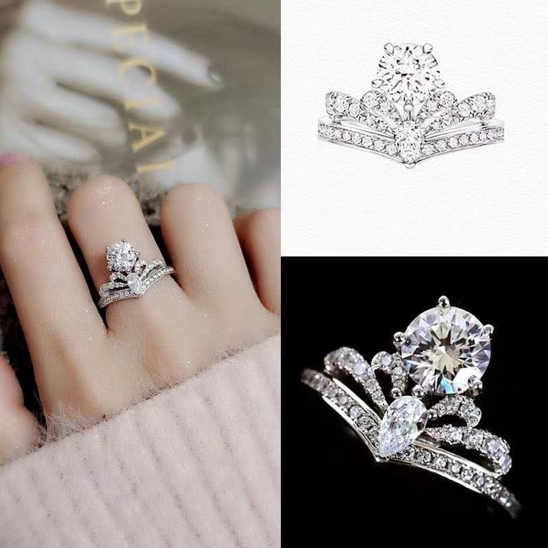 Crown Moissanite Ring for Women, Floral Halo Engagement Ring, 1 Carat Promise Wedding Ring – view 3