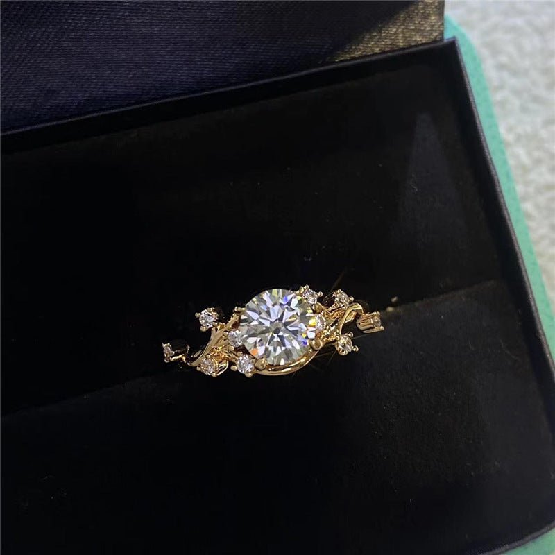 Rose Gold Color Moissanite Ring for Women, Floral U-Shaped Solitaire Engagement Ring, 1 Carat Style, Sizes 8-19 – view 3