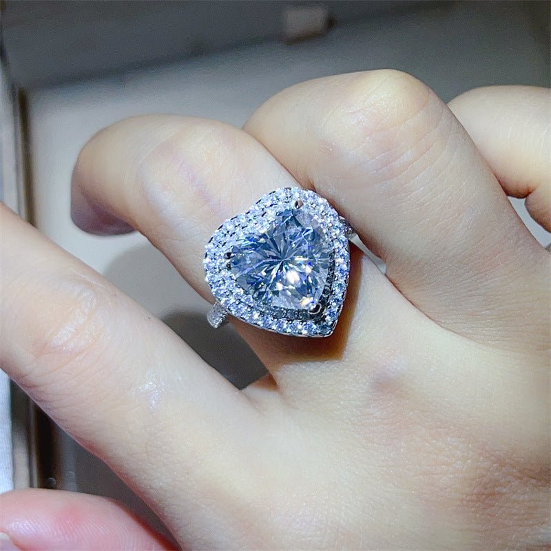 5 Carat Heart Moissanite Halo Ring for Women, Pave Engagement Ring – view 3