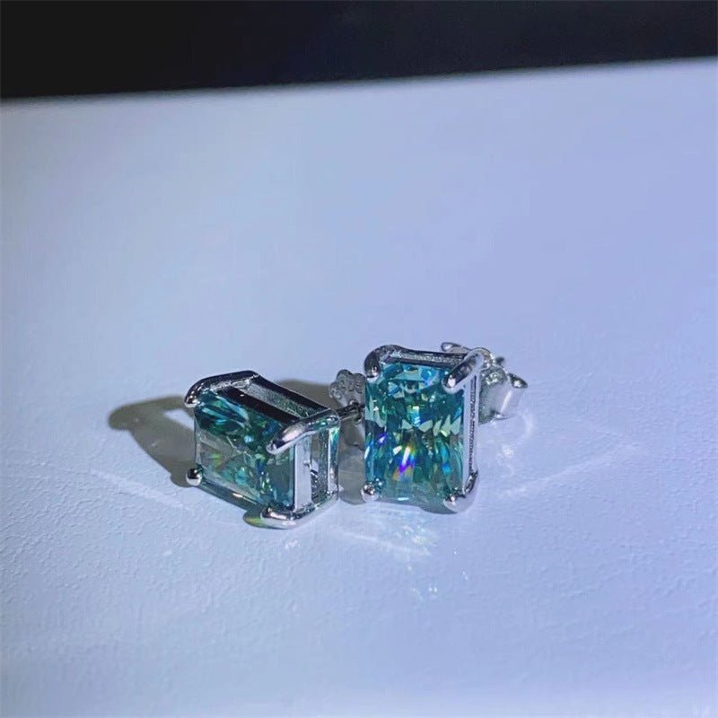 Radiant Cut Moissanite Stud Earrings, Geometric Rectangle Unisex Ear Studs – view 3