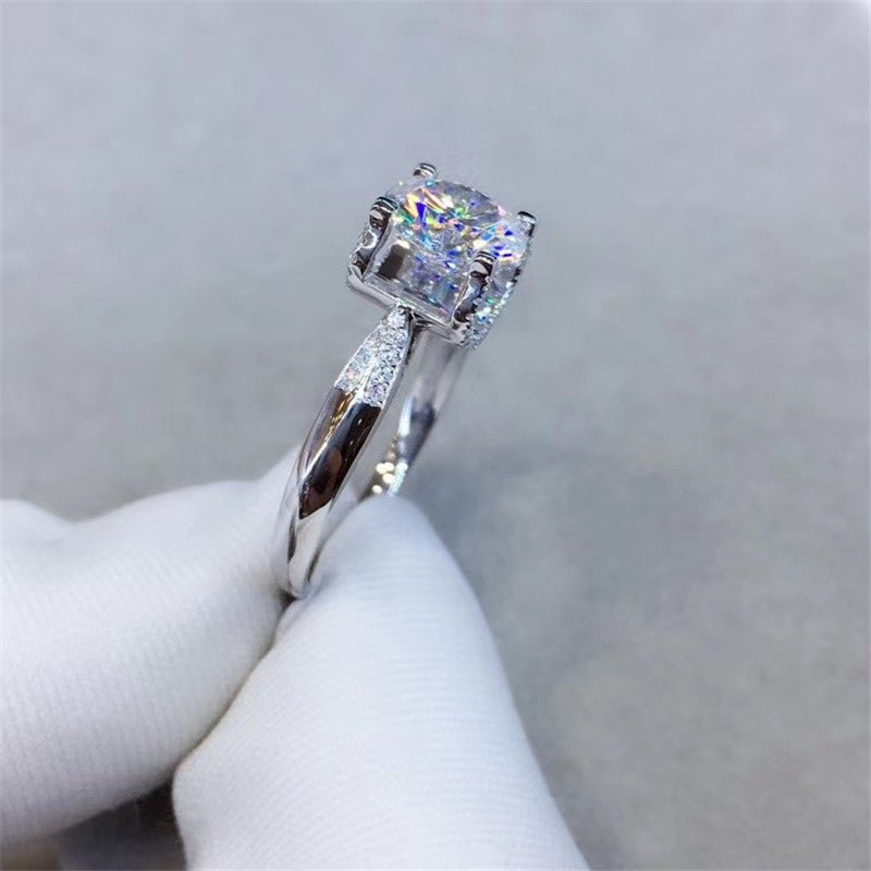 Moissanite Ring for Women, Solitaire Engagement Ring with Pavé Band, 0.5ct to 3ct – view 3