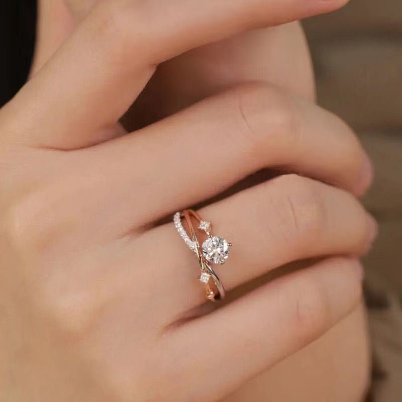 Two-Tone Floral Moissanite Ring for Women, Adjustable Promise Engagement Ring – view 3