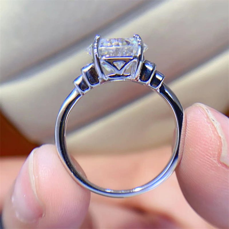 5 Carat Moissanite Ring, Round Cut Six-Prong AU750, Geometric Band, Sizes 9-19 – view 3