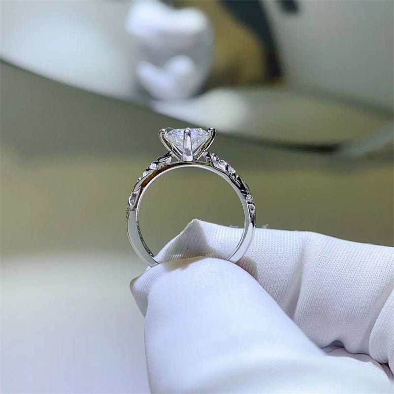 1 Carat Moissanite Ring for Women, Round Solitaire Engagement Ring with Pavé Accent Band – view 3
