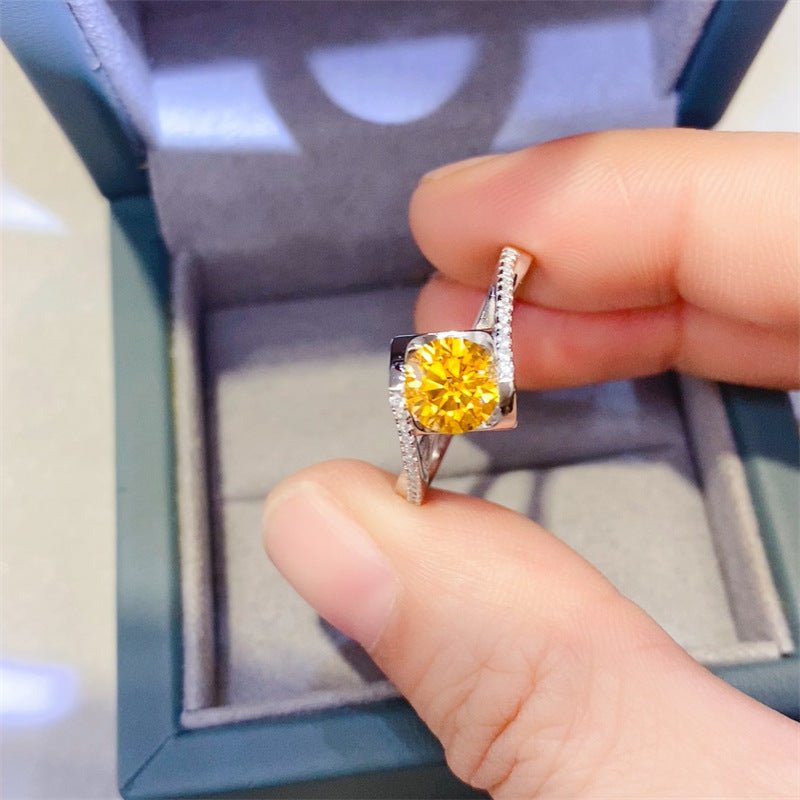 Yellow Moissanite Ring for Women, Geometric U-Shaped Engagement Promise Ring – view 3