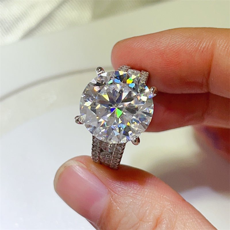 10 Carat Moissanite Ring with Triple Row Pavé Band, Round Statement Engagement Ring – view 3