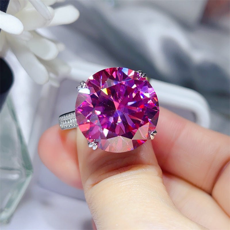 Pink Moissanite Halo Ring for Women, Oversized Geometric Statement Engagement Ring – view 3