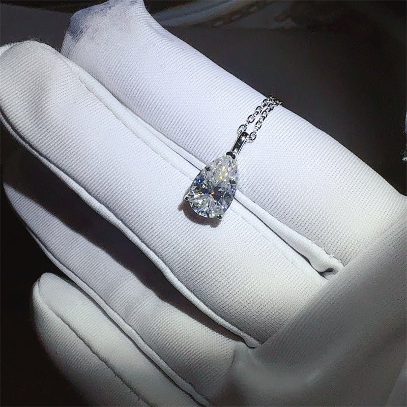 Teardrop Moissanite Pendant Necklace for Women, White Tone Clavicle Chain, 3 Carat Pear Drop Necklace – view 3