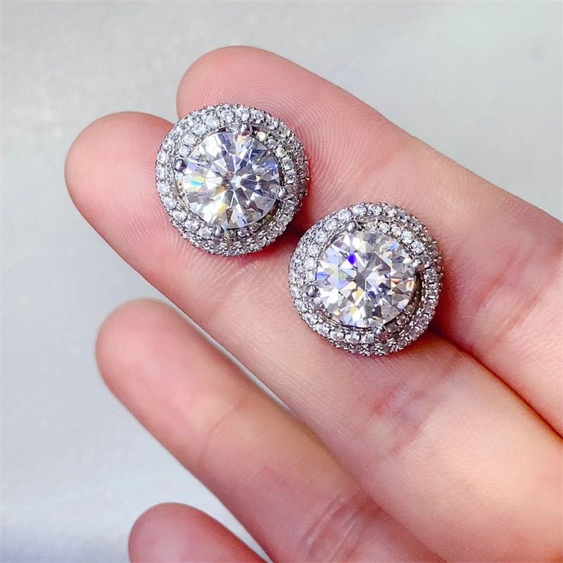6 Carat Round Moissanite Halo Stud Earrings – image 3