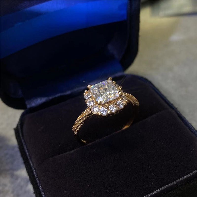 Asscher-Cut Moissanite Halo Ring, Rose Tone Square Stone Ring, Sizes 8-19 – view 3