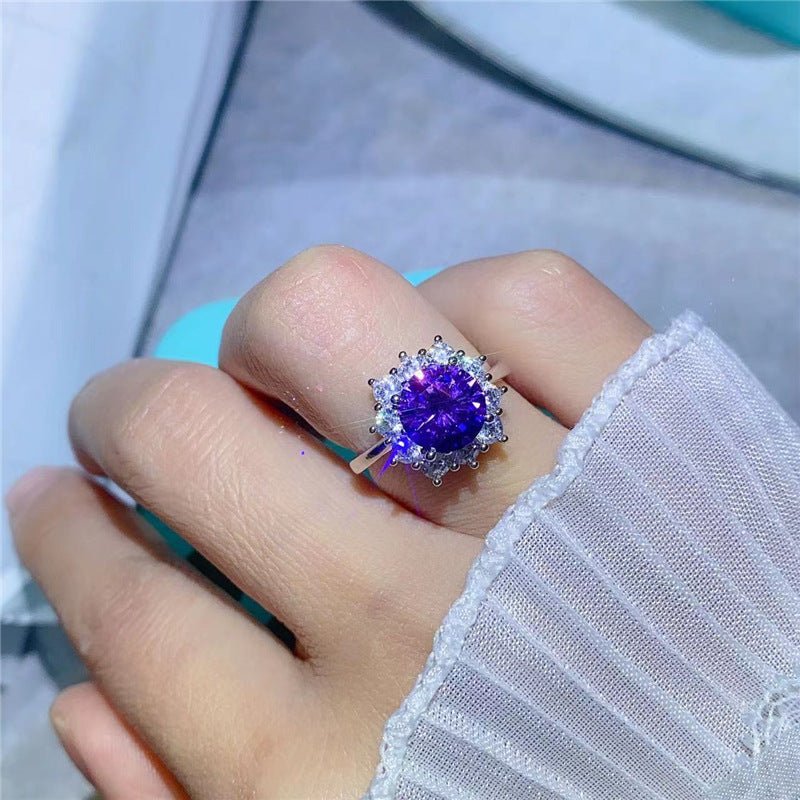 Purple Moissanite Halo Ring for Women, Oval Cut Promise & Engagement Ring, Gift for Her – view 3
