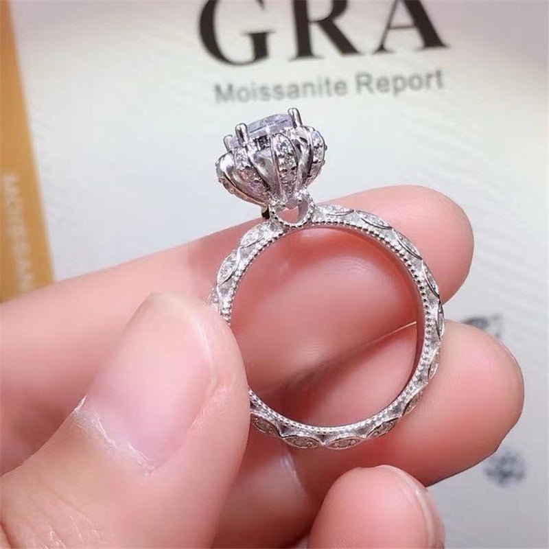 Moissanite Ring for Women, Round Solitaire Engagement Ring with Lace Band – view 3
