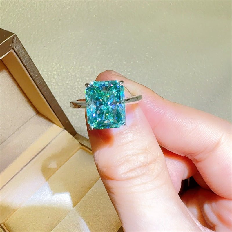Mint Green Moissanite Ring for Women, Elongated Cut Solitaire Engagement Ring, 1 Carat 2 Carat 3 Carat 5 Carat Statement Ring – view 3