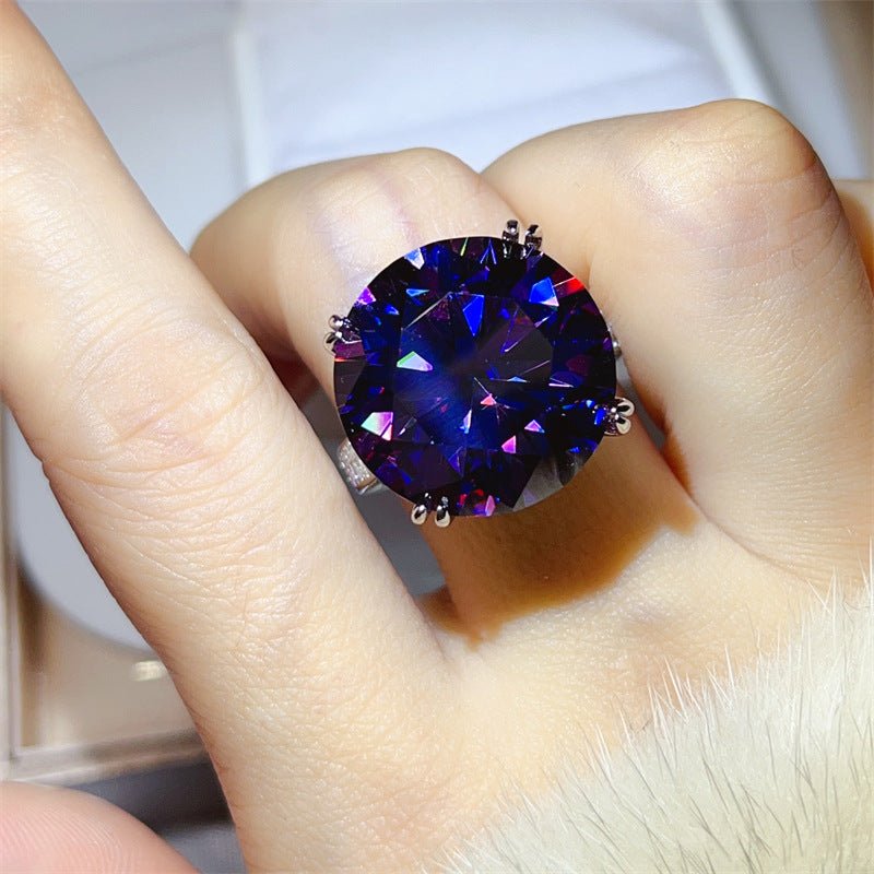 Purple Moissanite Ring for Women, Oversized Round Cut Geometric U-Shaped Statement Ring – view 3