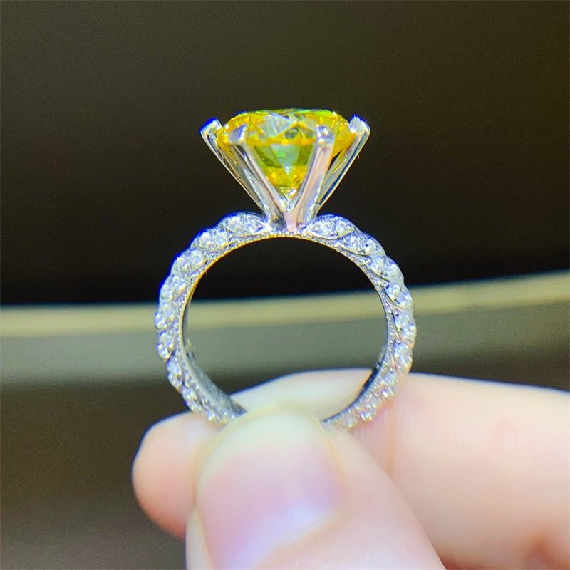 5 Carat Yellow Moissanite Ring for Women, Oval Cut Halo Style Engagement Ring with Pavé Band – view 3