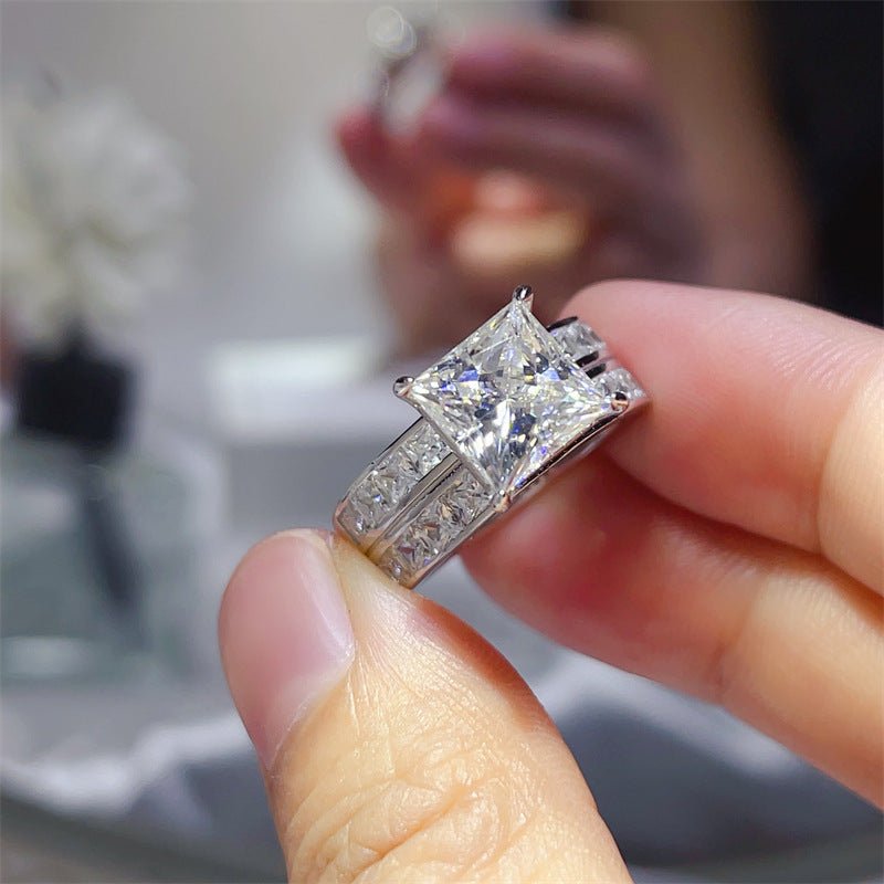 Moissanite Ring with Square Center Stone and Double Band Design – view 3