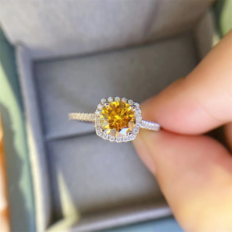Yellow Moissanite Halo Ring for Women, Cushion Shape Engagement Ring, Solitaire Style Promise Ring, 0.5 to 5 Carat Options – view 3