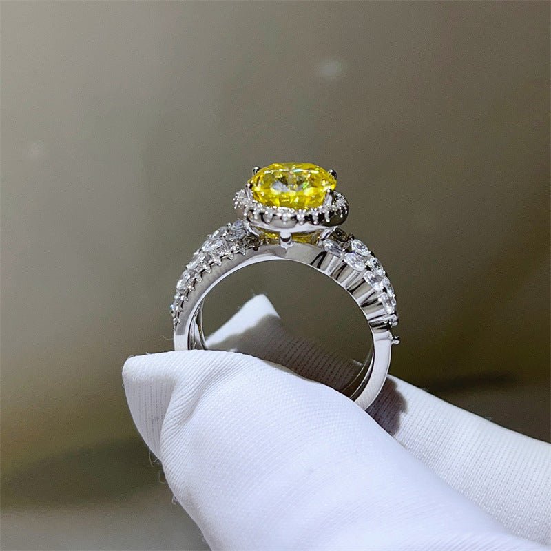 Yellow 3 Carat Moissanite Halo Ring for Women, Geometric Split Shank Engagement Ring – view 3
