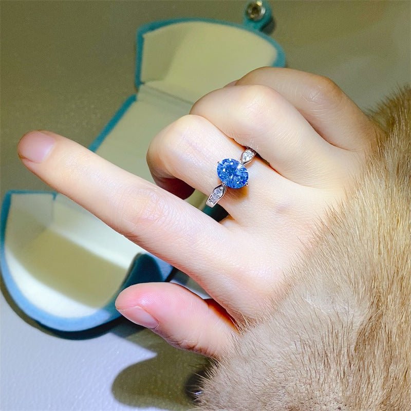 Blue Moissanite Ring for Women, Round Solitaire Style Ring with Side Accent Detail, Size 9-20 – view 3