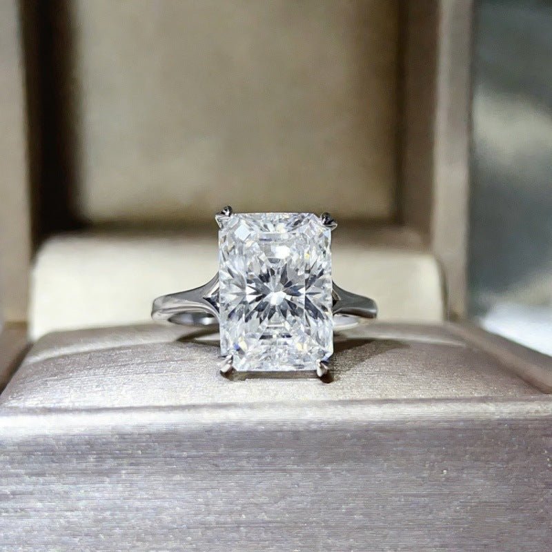 Emerald Cut Moissanite Ring for Women, Geometric Solitaire Engagement Ring, Color Stone Statement Ring – view 3