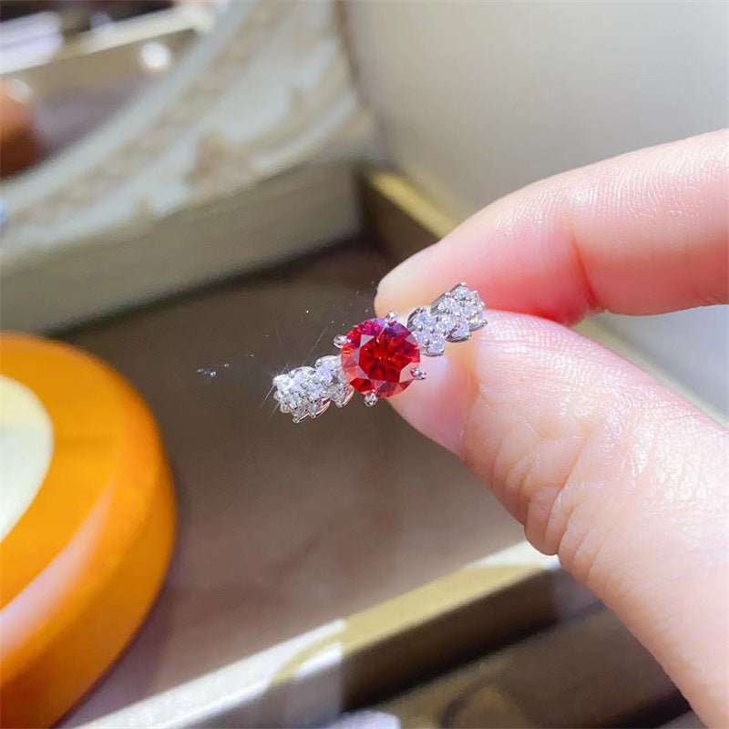 1 Carat Moissanite Ring for Women, Round Center Stone U-Shape Ring in White, Blue or Red – view 3
