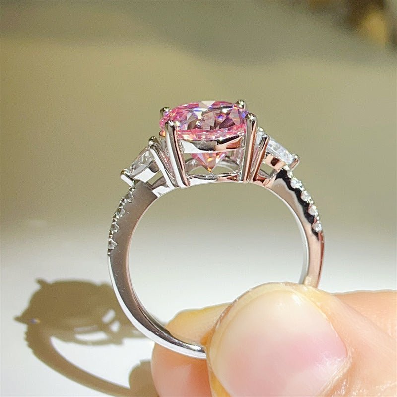 5 Carat Pink Oval Three-Stone Moissanite Ring – view 3