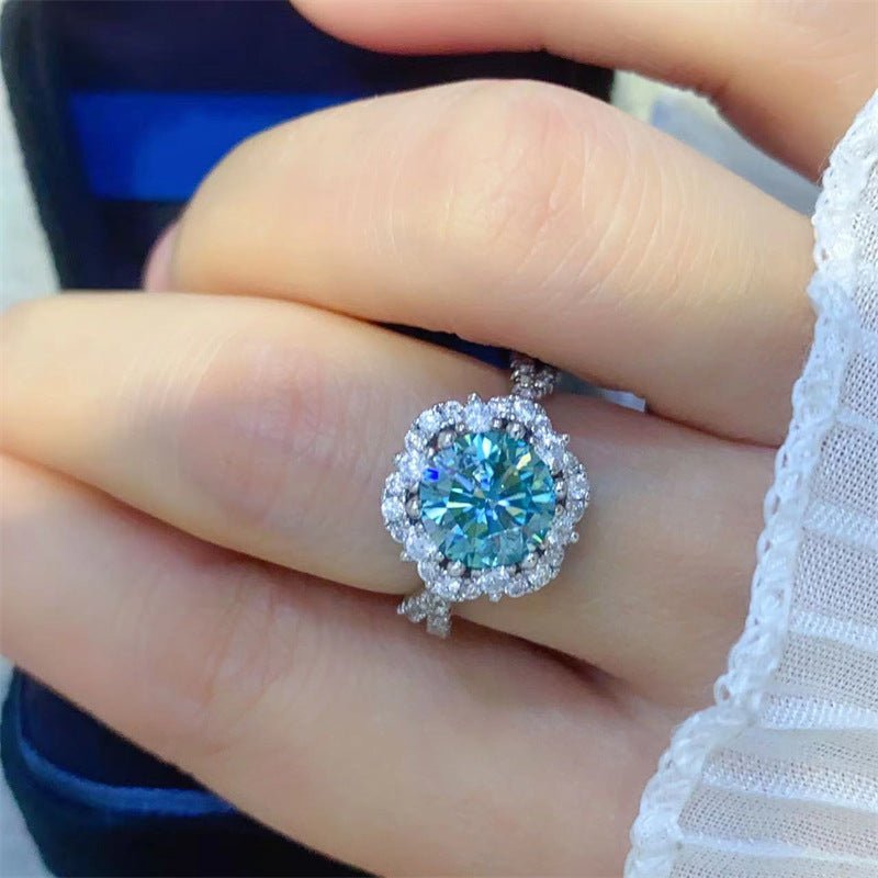 Moissanite Halo Ring, Round Cut Green Cluster, 1ct/2ct, Size 9-19 – view 3