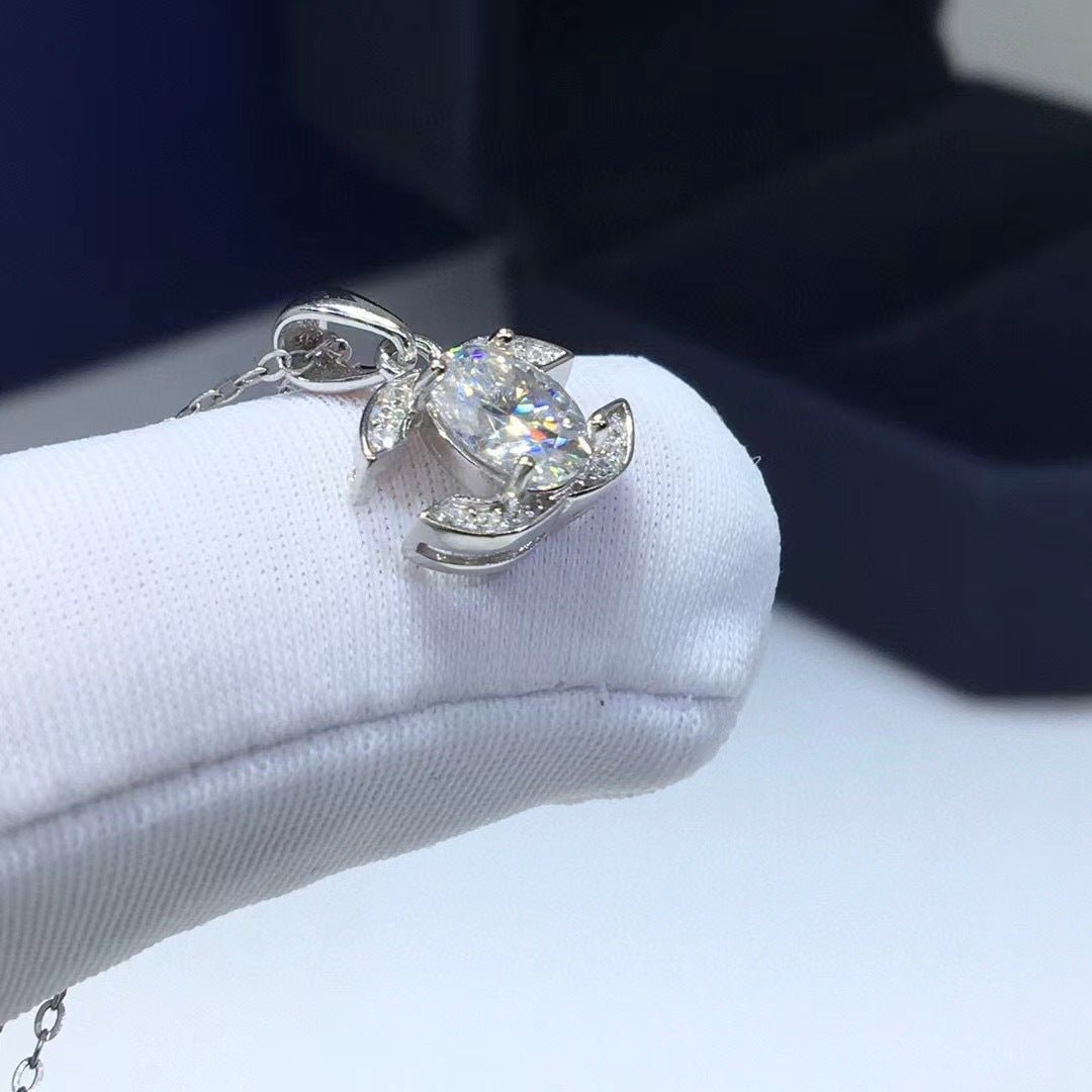 Moissanite Pendant Necklace for Women, Oval Cut 1 Carat, Crescent Accent – view 3
