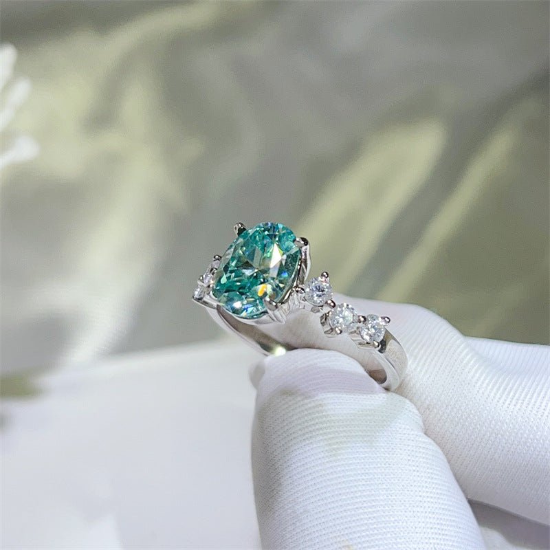 Green Moissanite Ring for Women, Oval 2 Carat Style U-Shape S925 Ring, Engagement Promise Ring – view 3