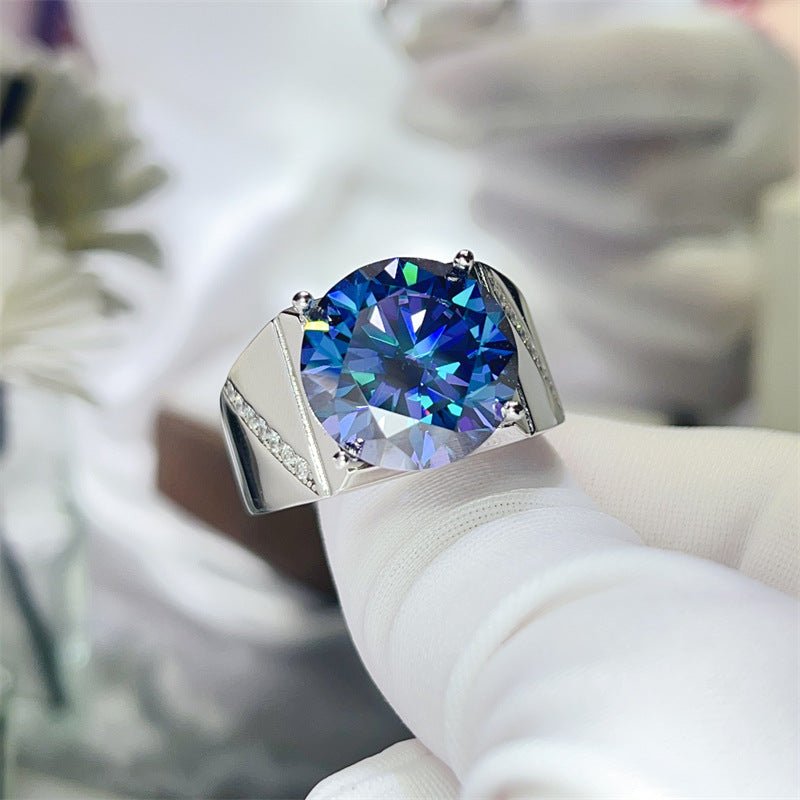 Men's Blue Moissanite Statement Ring – image 3