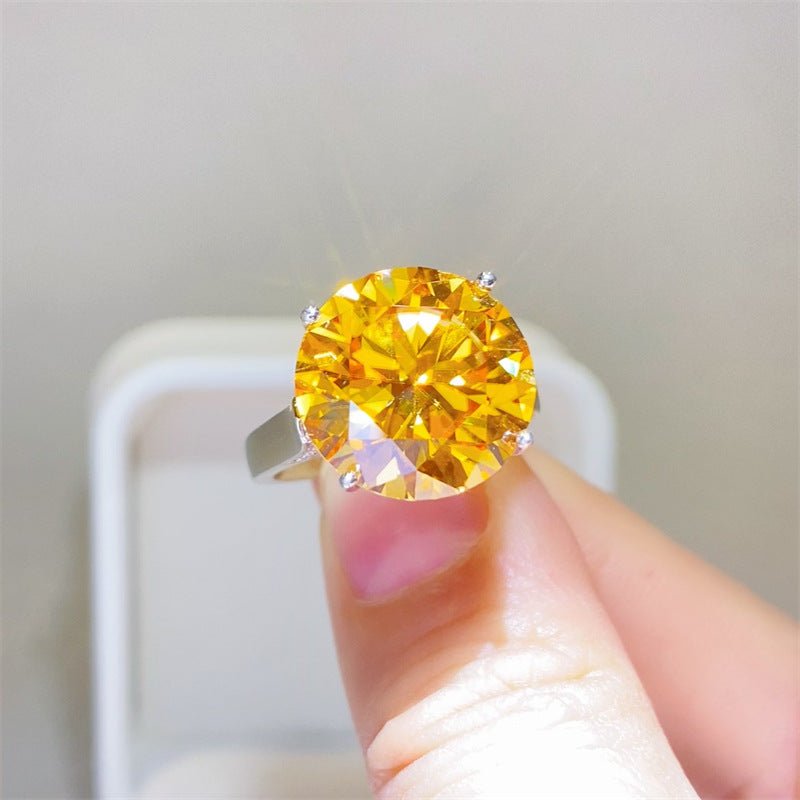 Yellow Moissanite Solitaire Ring for Women, Round Cut Engagement Ring, 1 Carat 2 Carat 3 Carat 5 Carat 10 Carat – view 3