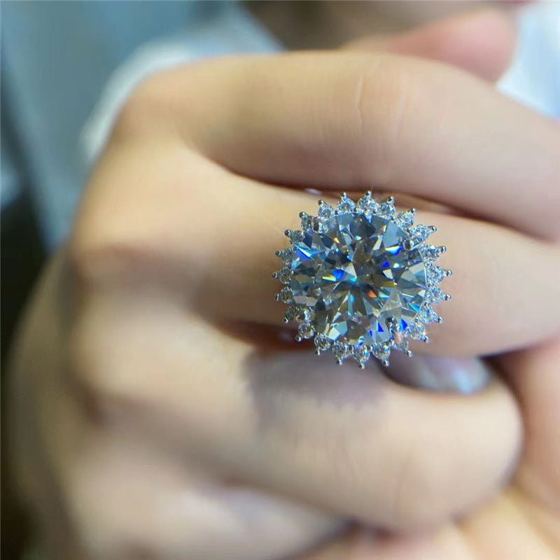 10 Carat Moissanite Halo Ring, Sunflower Style Adjustable Engagement Ring – view 3